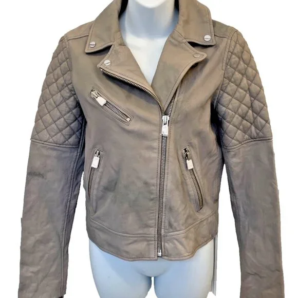 NWT Lamarque Quilted Leather Jacket Marilla Size XS Gravel Grey $675 - Picture 8 of 16